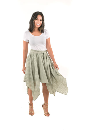 Ava Seafoam Green Wrap Linen Skirt - Boutique Amore