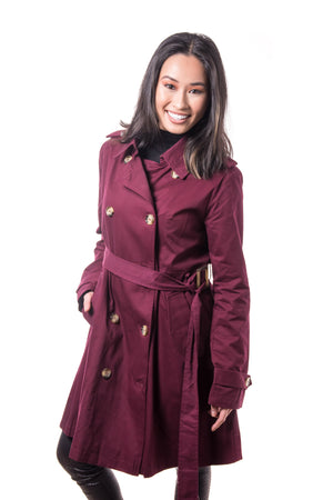 Misty Mid-length Trench Coat- Burgundy - Boutique Amore