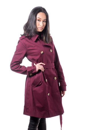 Misty Mid-length Trench Coat- Burgundy - Boutique Amore