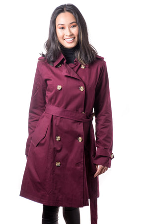 Misty Mid-length Trench Coat- Burgundy - Boutique Amore