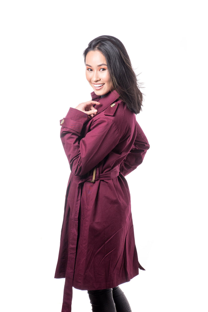 Misty Mid-length Trench Coat- Burgundy - Boutique Amore